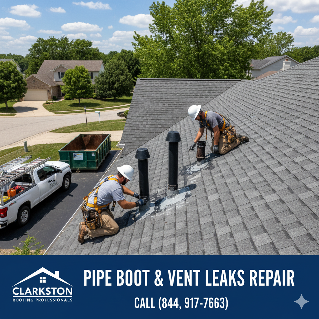 Pipe Boot & Vent Leaks repair by Valor Roofing LLC in Macomb & Oakland Counties, MI. Call (877) 825-6789.