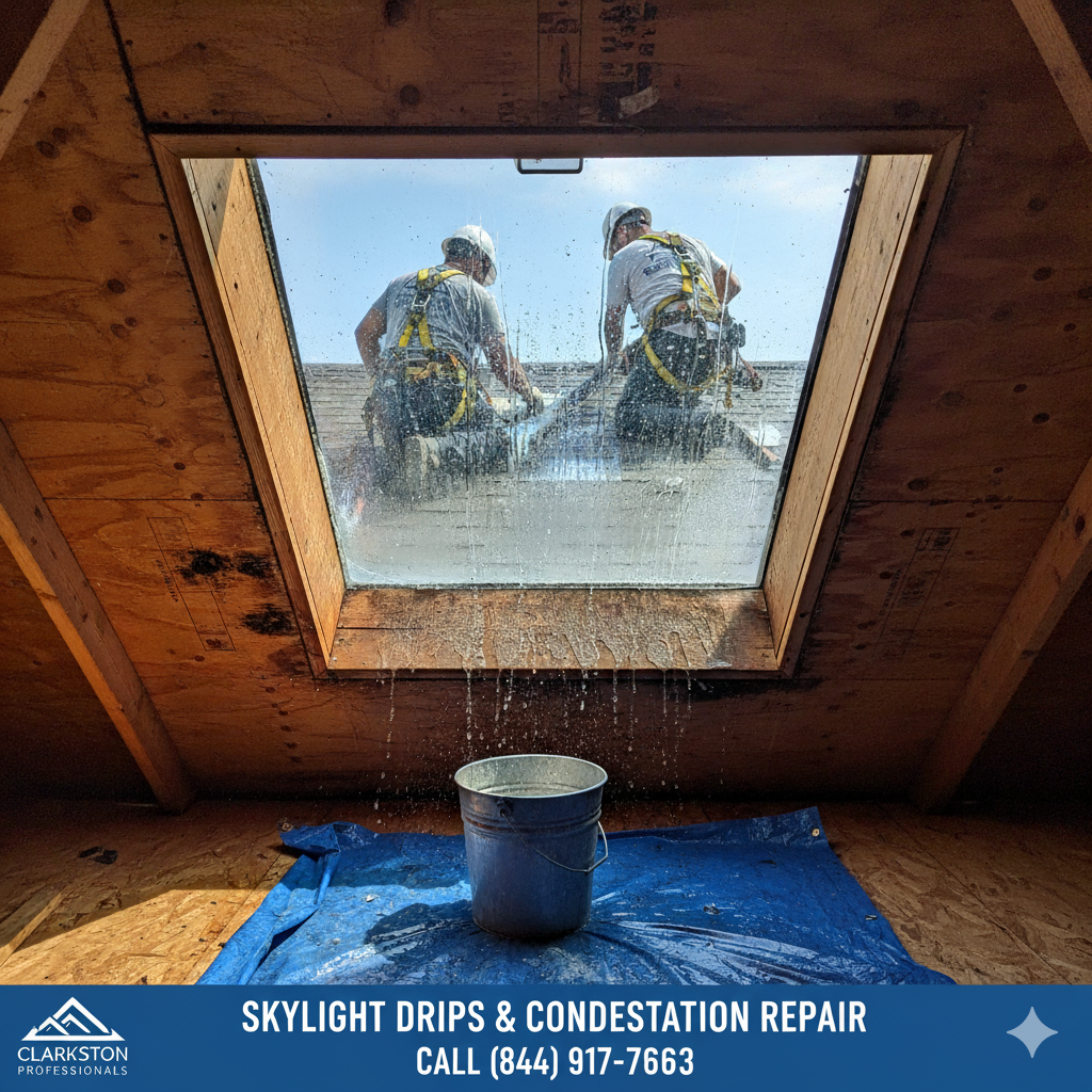 Skylight Drips & Condensation repair by Valor Roofing LLC in Macomb & Oakland Counties, MI. Call (877) 825-6789.
