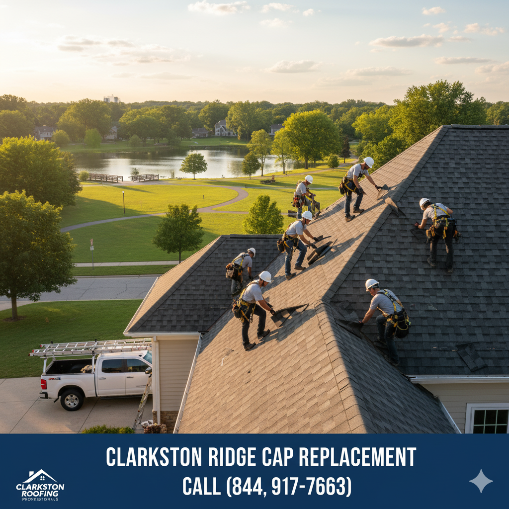 Clarkston ridge cap replacement near Depot Park in Oakland County by Valor Roofing LLC. Call (877) 825-6789.