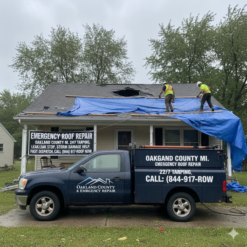 Emergency roof repair and tarping in Oakland County MI (844) 917-ROOF