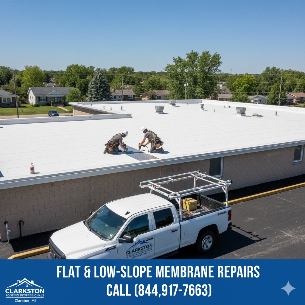 Flat & Low-Slope Membrane Repairs repair by Valor Roofing LLC in Macomb & Oakland Counties, MI. Call (877) 825-6789.