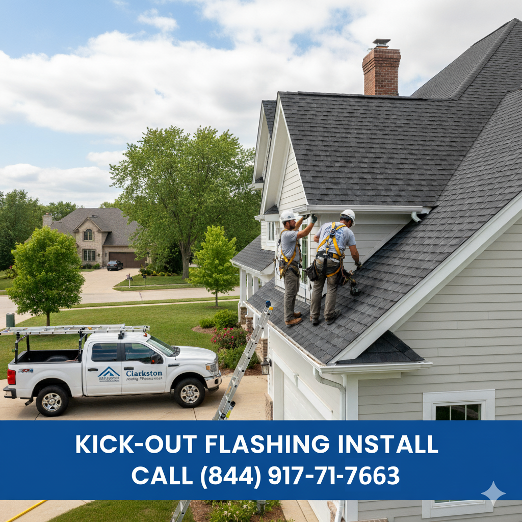 Kick-out flashing install off Hall Road (M-59), Macomb Township, MI. Call (877) 825-6789.