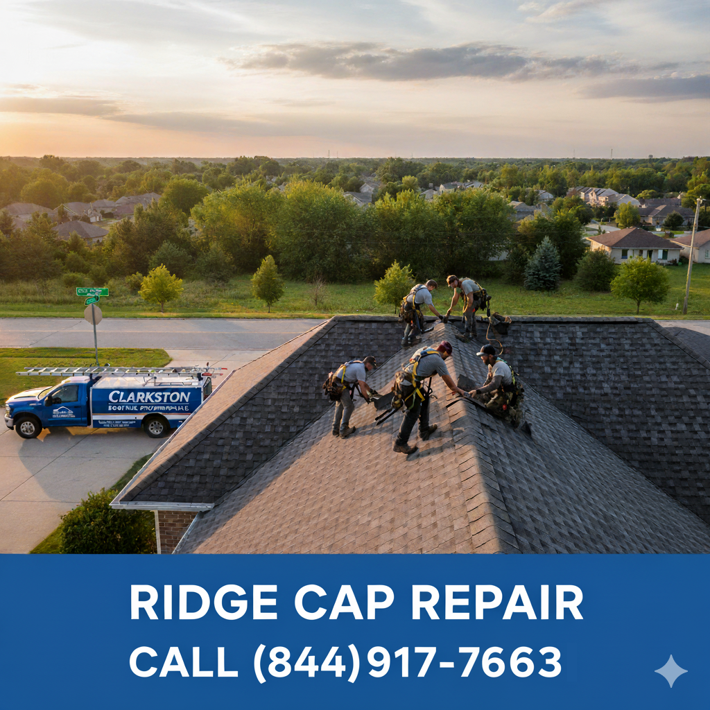 Ridge cap repair near Romeo Plank Road in Macomb Township by Valor Roofing LLC. Call (877) 825-6789.
