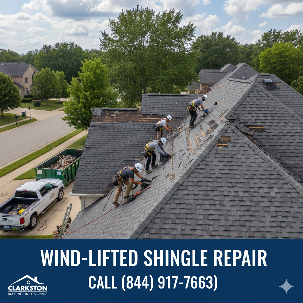 Wind-Lifted or Missing Shingles repair by Valor Roofing LLC in Macomb & Oakland Counties, MI. Call (877) 825-6789.