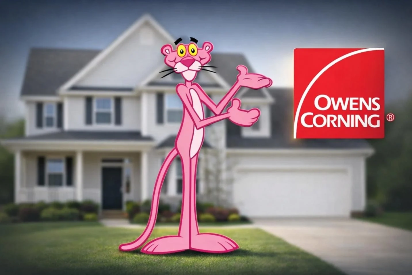 Owens Corning Pink Panther roofing graphic for Valor Roofing in Michigan